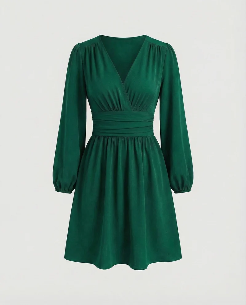 Damen Kleid mit Ballonärmeln und Beinschlitz