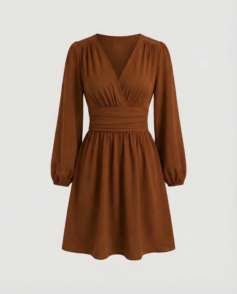 Damen Kleid mit Ballonärmeln und Beinschlitz