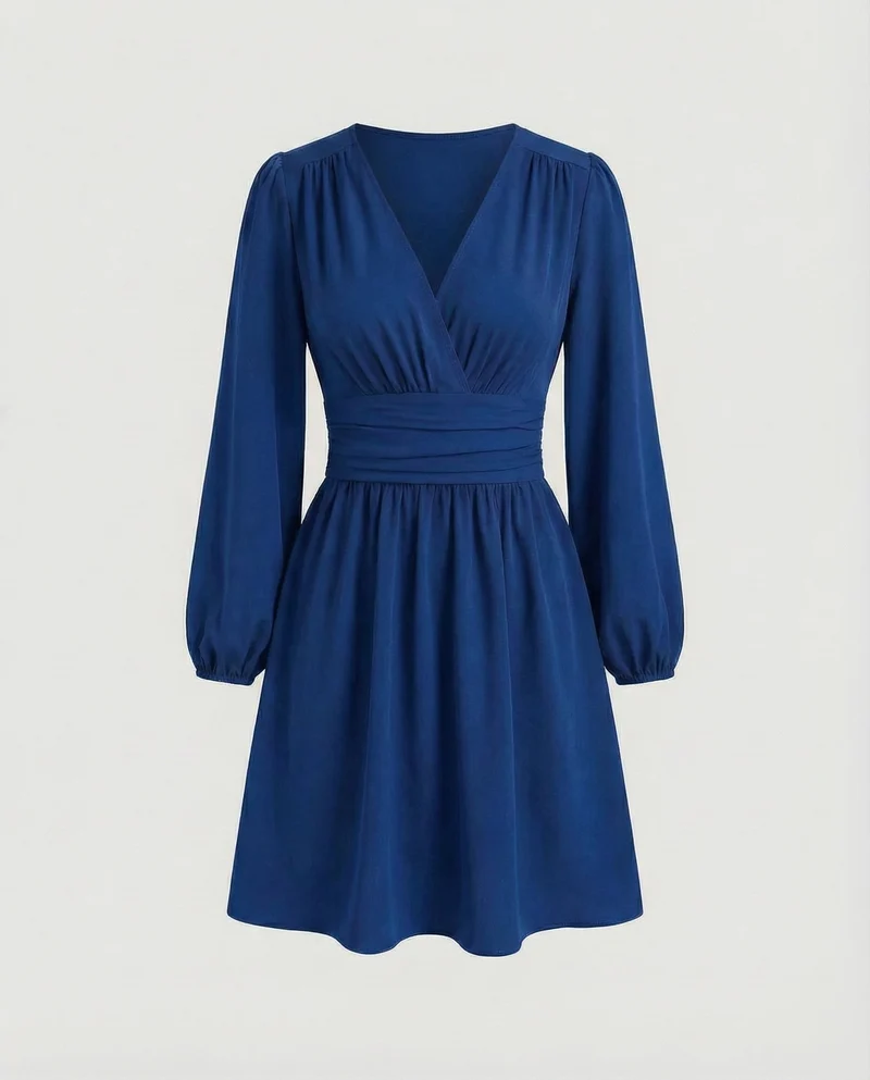 Damen Kleid mit Ballonärmeln und Beinschlitz