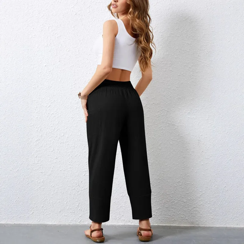 Damen Weite Sommerhose mit elastischem Bund und praktischen Taschen