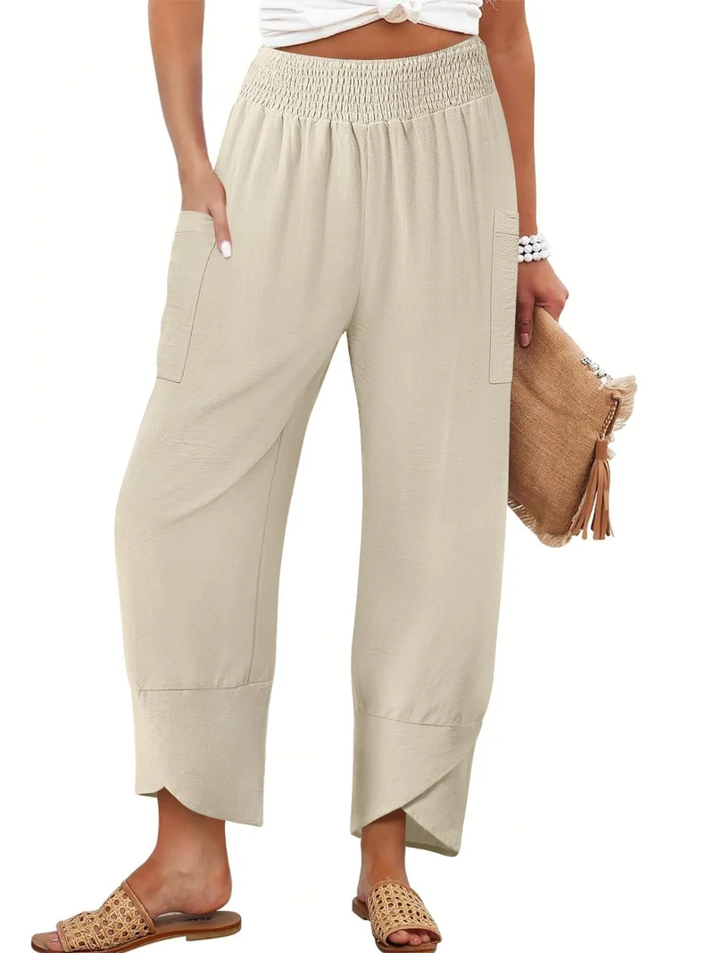 Damen Weite Sommerhose mit elastischem Bund und praktischen Taschen