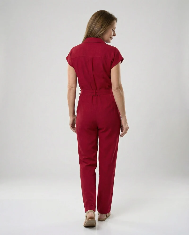 Kurzarm Jumpsuit Damen mit Taillengürtel