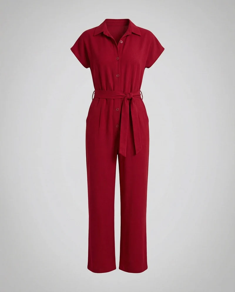Kurzarm Jumpsuit Damen mit Taillengürtel