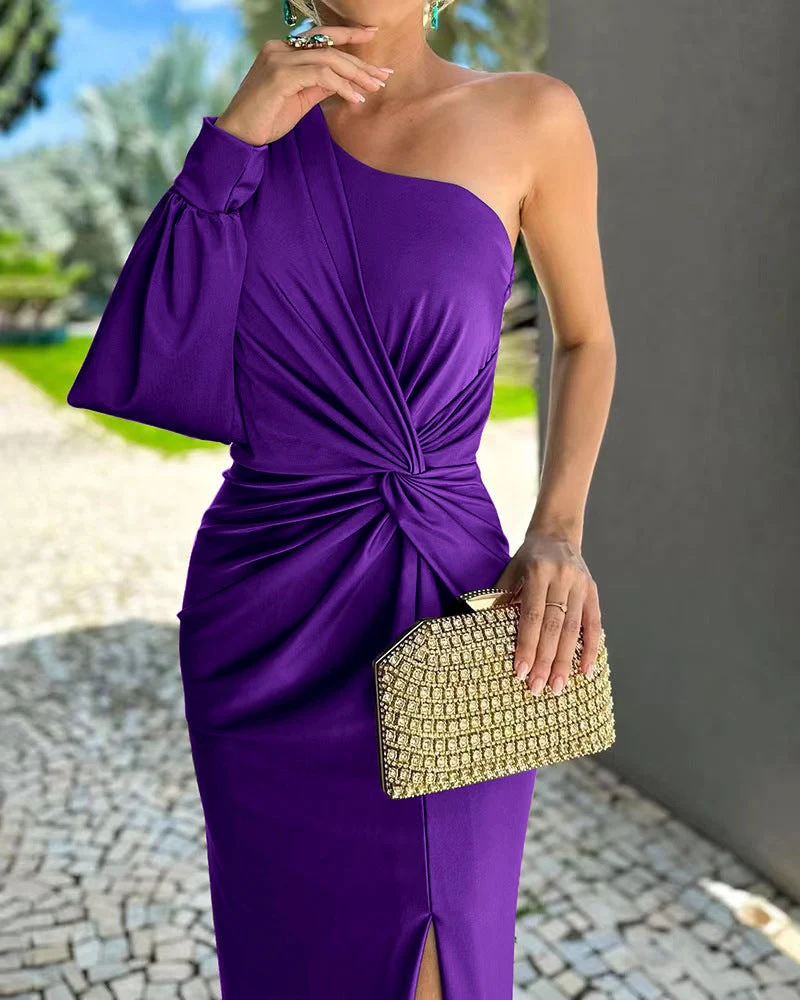 Damen Elegantes Wickelkleid mit asymmetrischem Ausschnitt und seitlichem Schlitz