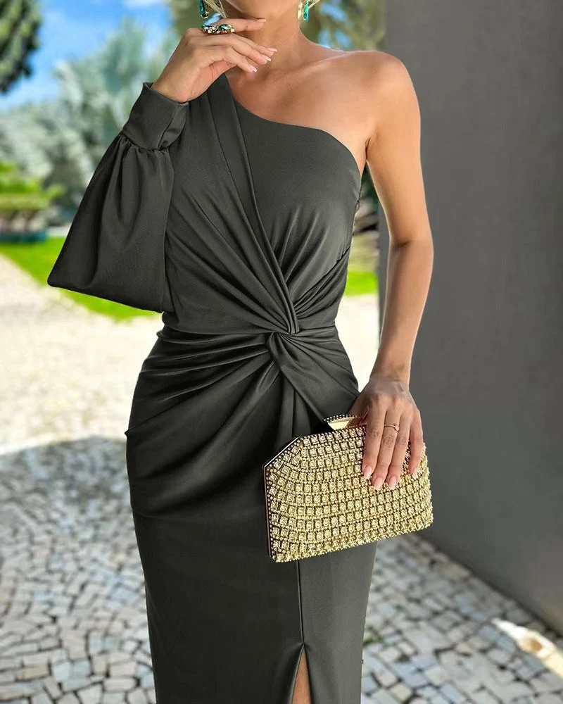 Damen Elegantes Wickelkleid mit asymmetrischem Ausschnitt und seitlichem Schlitz