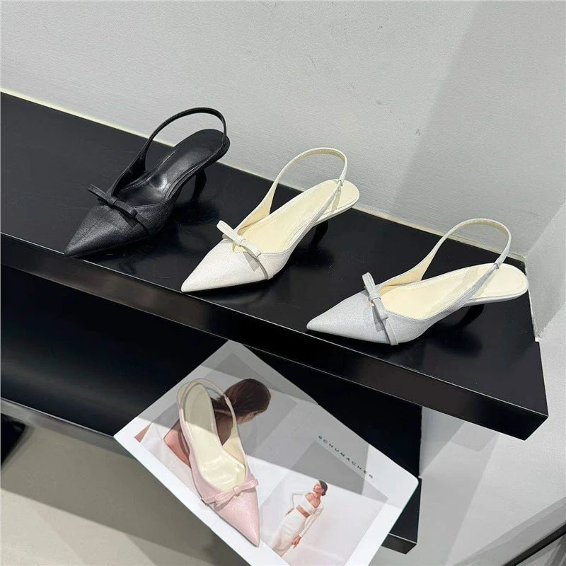 Damen elegante Slingback-Pumps mit feinem Riemchen und Schleifenapplikation