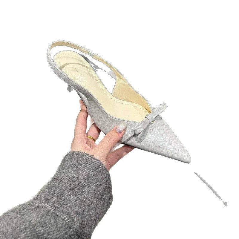 Damen elegante Slingback-Pumps mit feinem Riemchen und Schleifenapplikation