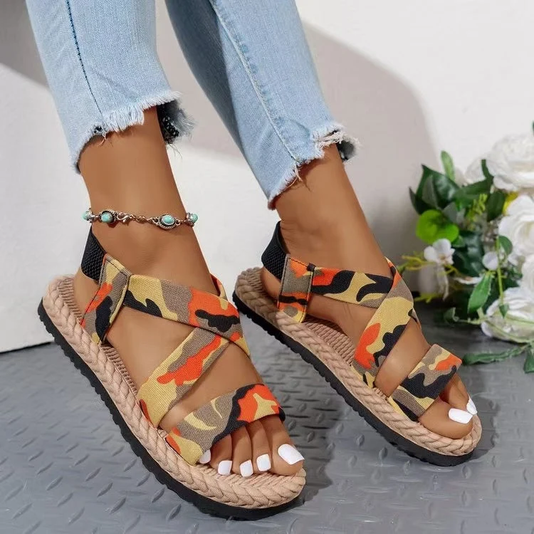 Damen Komfortable Riemensandalen mit elastischen Kreuzriemen und rutschfester Sohle