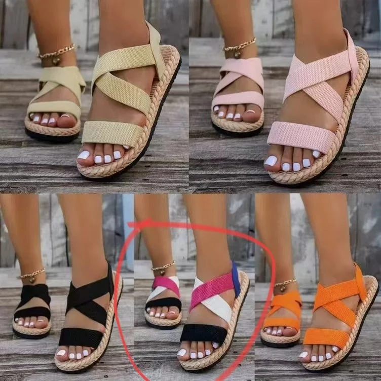 Damen Komfortable Riemensandalen mit elastischen Kreuzriemen und rutschfester Sohle