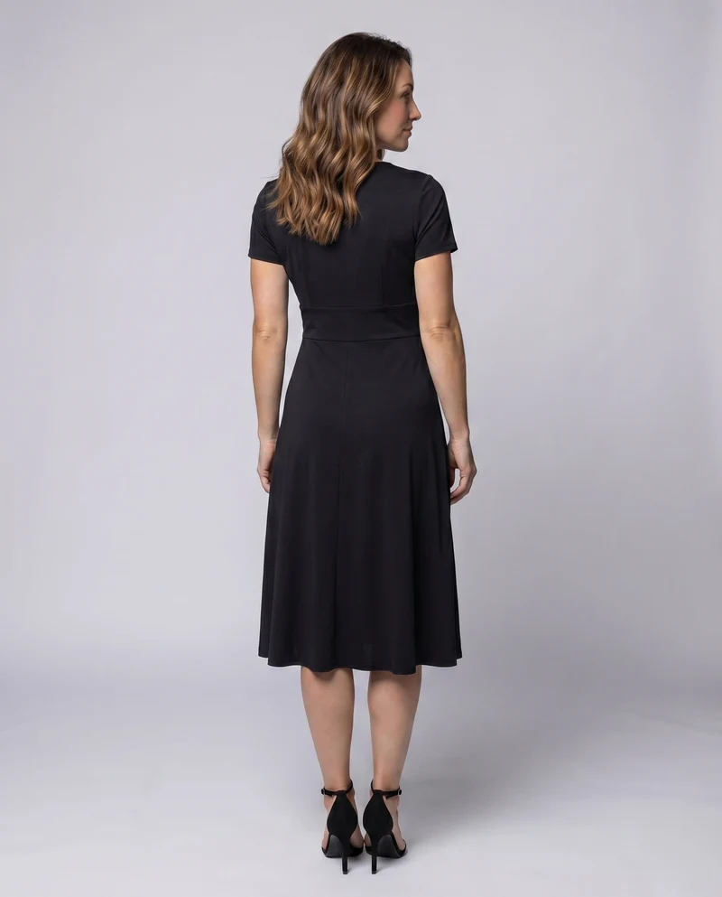Damen Etuikleid Wickel-Look V-Ausschnitt Zierschnalle