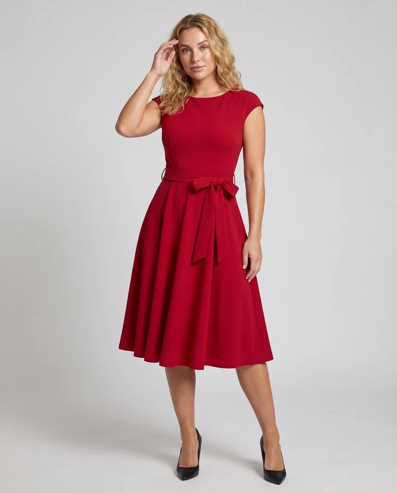 Damen Vintage-Swingkleid Ausgestellter Rock Schleifengürtel