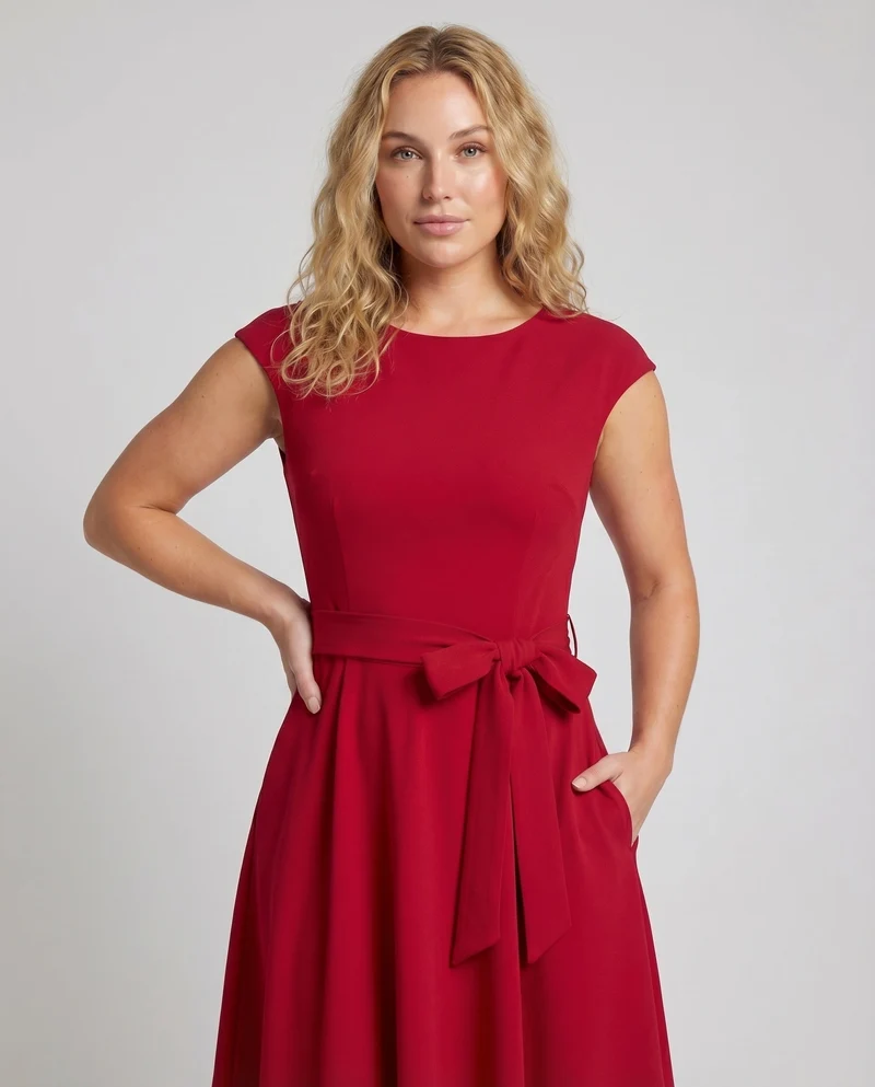 Damen Vintage-Swingkleid Ausgestellter Rock Schleifengürtel