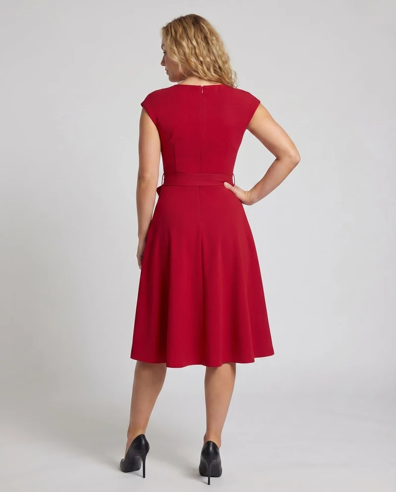 Damen Vintage-Swingkleid Ausgestellter Rock Schleifengürtel