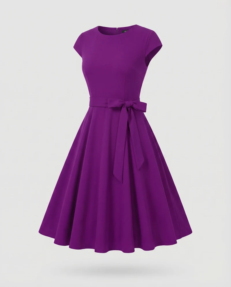 Damen Vintage-Swingkleid Ausgestellter Rock Schleifengürtel