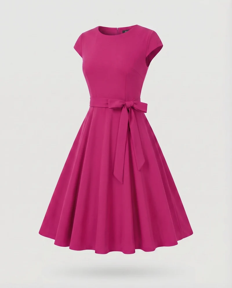 Damen Vintage-Swingkleid Ausgestellter Rock Schleifengürtel