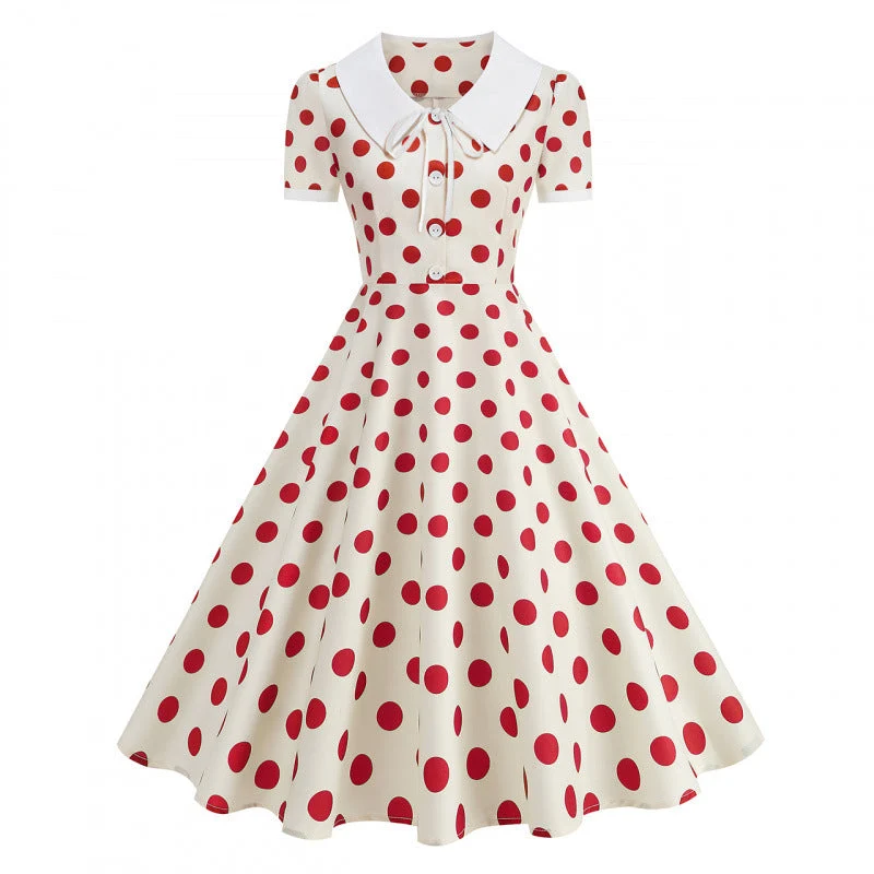 Damen Retro Maxikleid mit Kragen und Punkten
