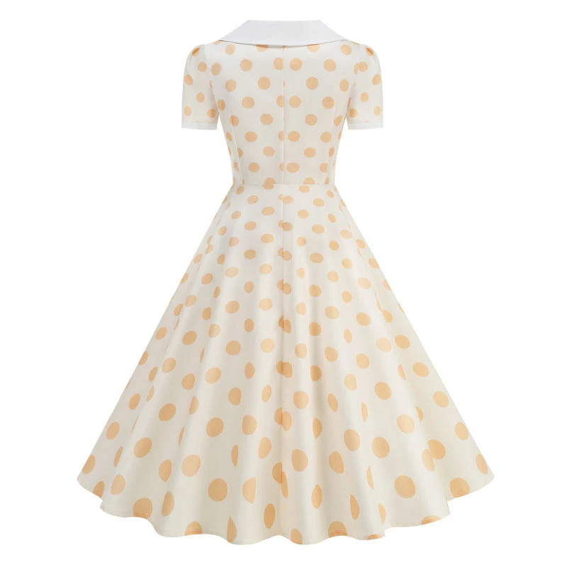 Damen Retro Maxikleid mit Kragen und Punkten