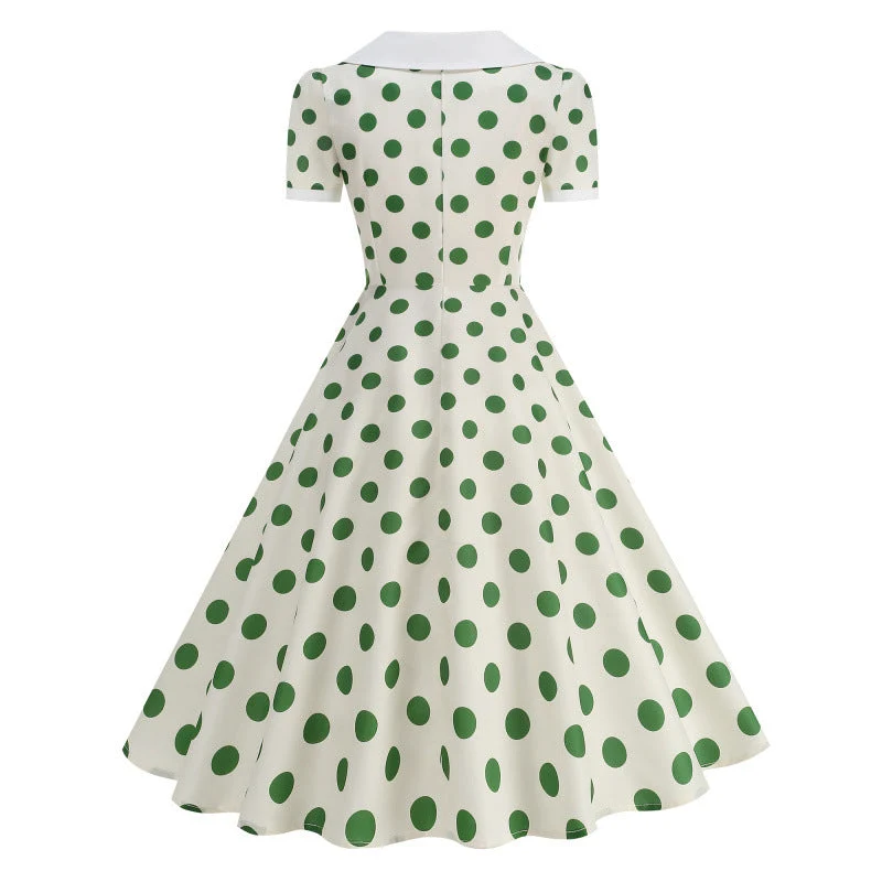 Damen Retro Maxikleid mit Kragen und Punkten