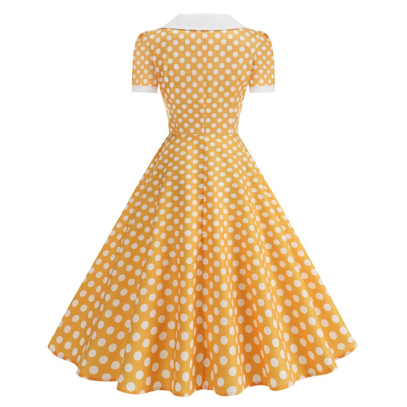 Damen Retro Maxikleid mit Kragen und Punkten
