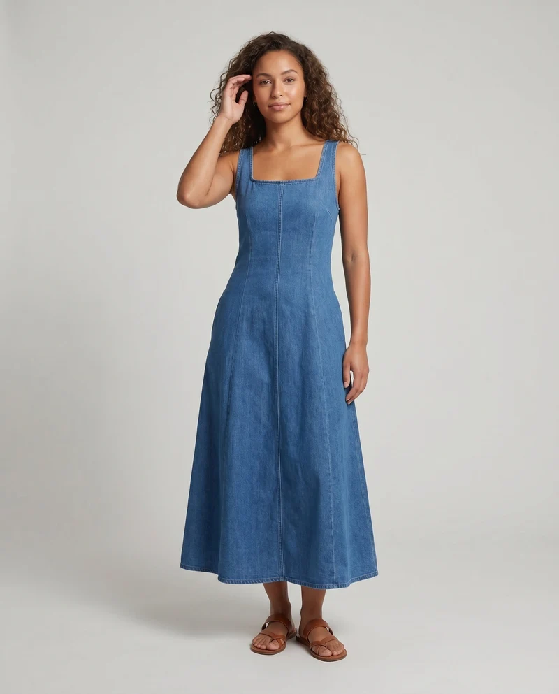 Damen Langes Sommerkleid mit schlichter Taillierung und zarten Spaghettiträgern