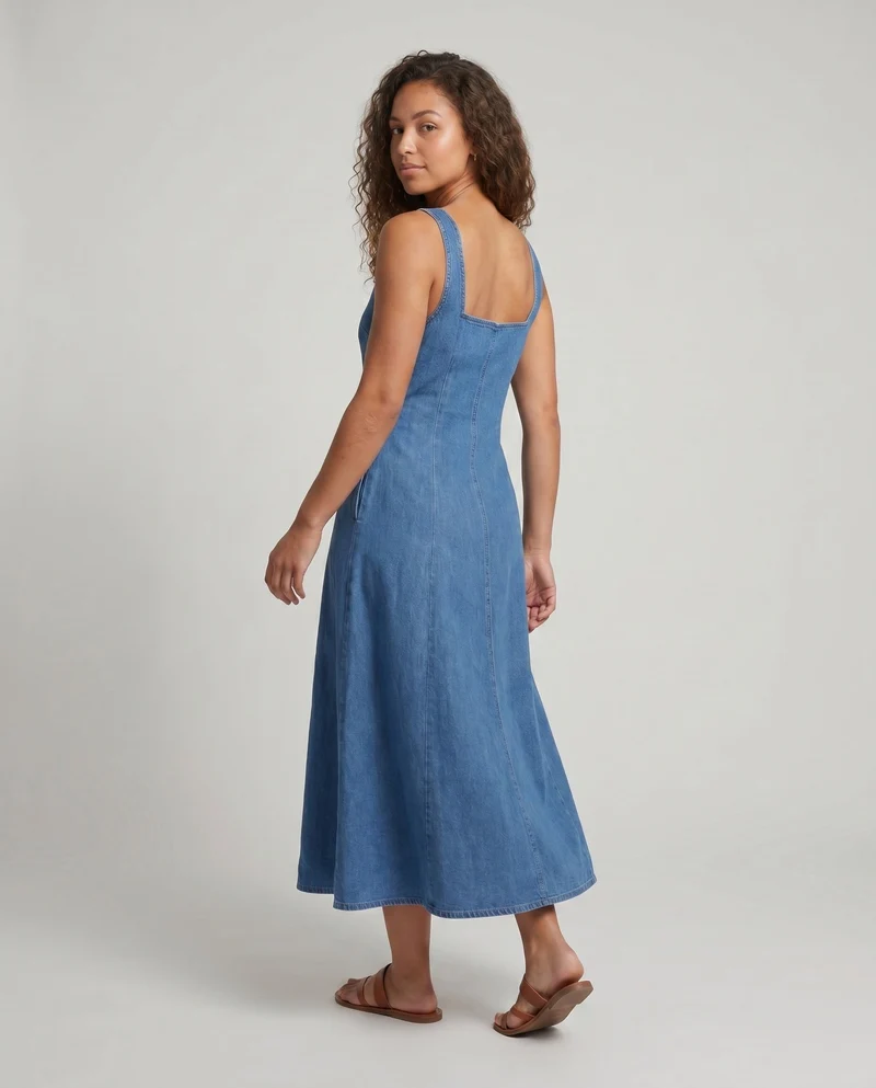 Damen Langes Sommerkleid mit schlichter Taillierung und zarten Spaghettiträgern