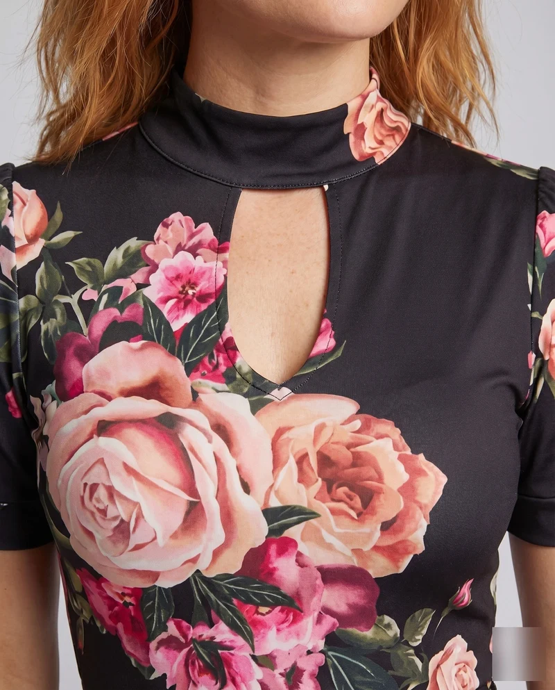 Damen Maxikleid Schlüsselloch-Ausschnitt Bindegürtel Kurzarm Schmeichelnd