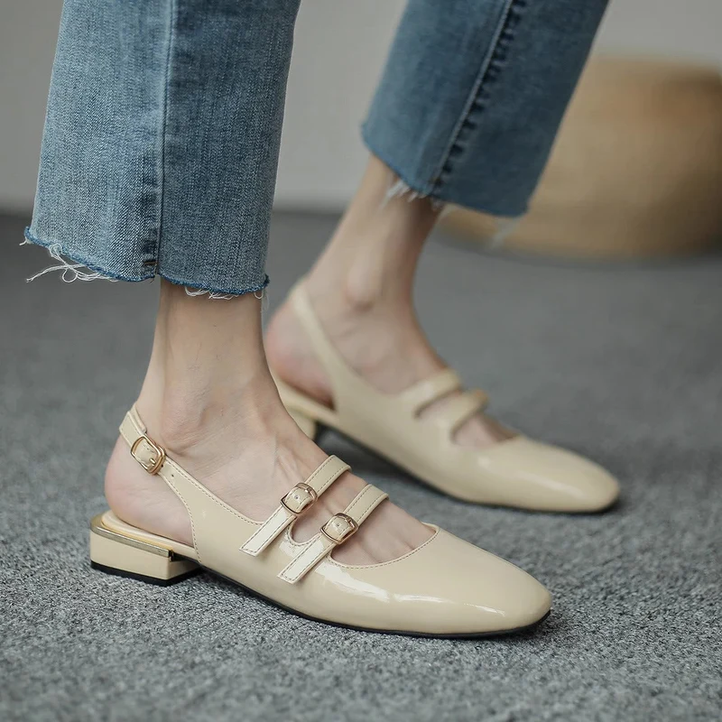 Damen Sling-Ballerinas mit doppeltem Riemchen und komfortablem Blockabsatz