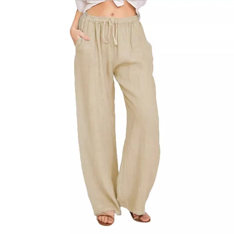 Damen Leinenhose mit weitem Bein und praktischen Seitentaschen
