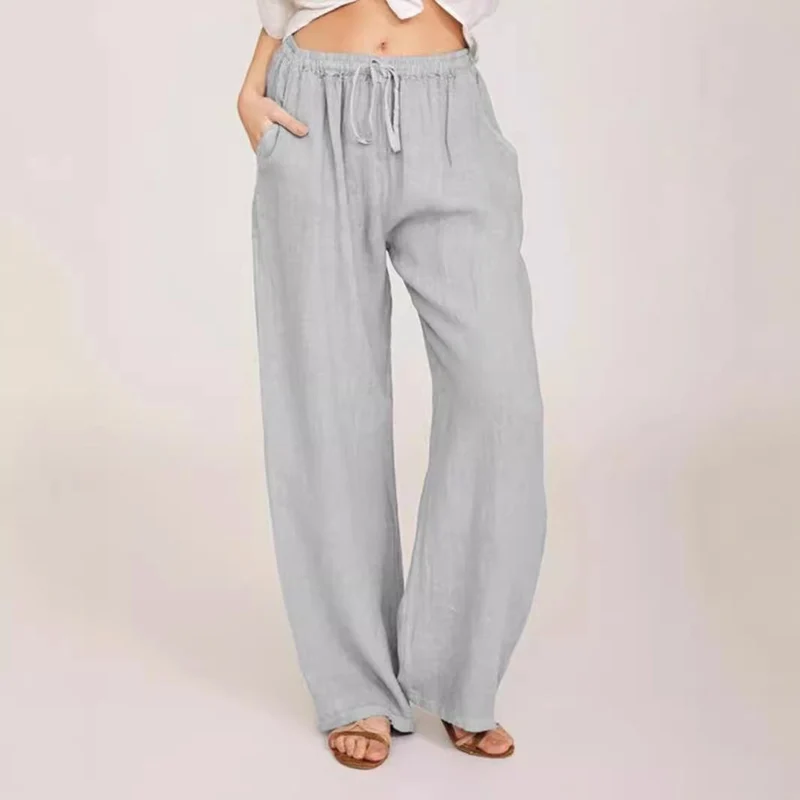 Damen Leinenhose mit weitem Bein und praktischen Seitentaschen