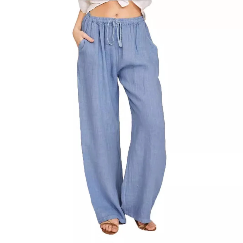 Damen Leinenhose mit weitem Bein und praktischen Seitentaschen