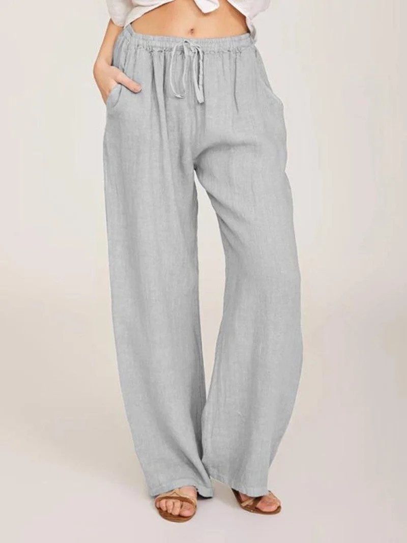 Damen Leinenhose mit weitem Bein und praktischen Seitentaschen