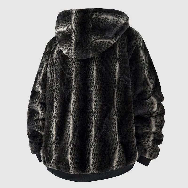 Kunstfell Kapuzenjacke mit Reißverschluss Vorne