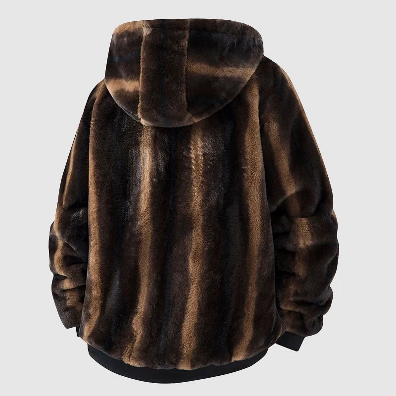 Kunstfell Kapuzenjacke mit Reißverschluss Vorne