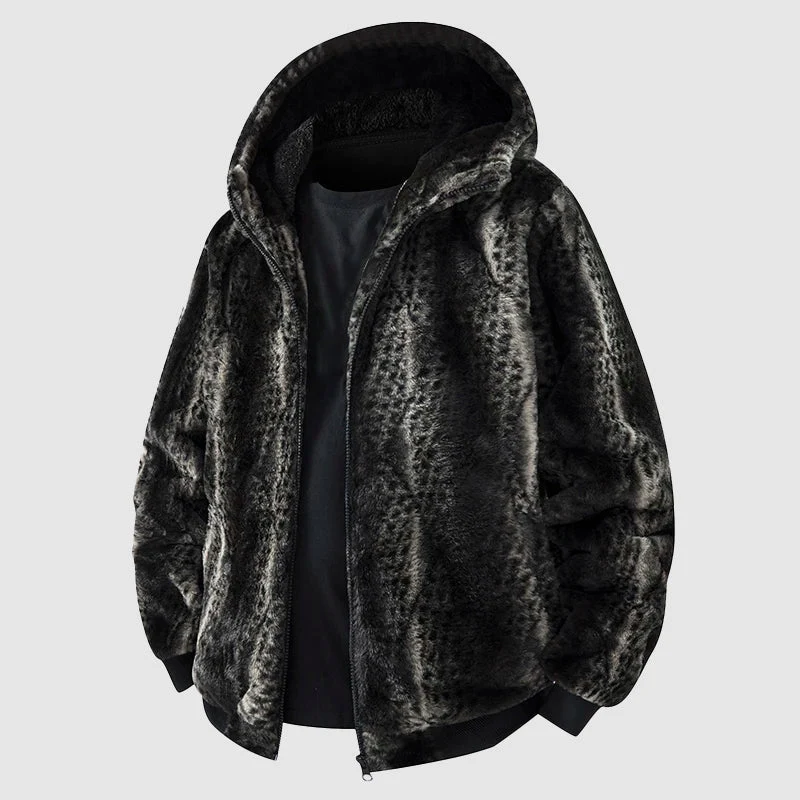 Kunstfell Kapuzenjacke mit Reißverschluss Vorne