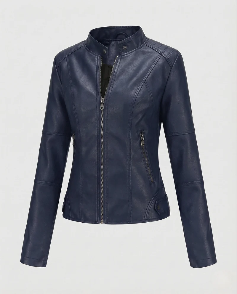 Damen Kunstlederjacke mit Reißverschlusstaschen Slim Jacket