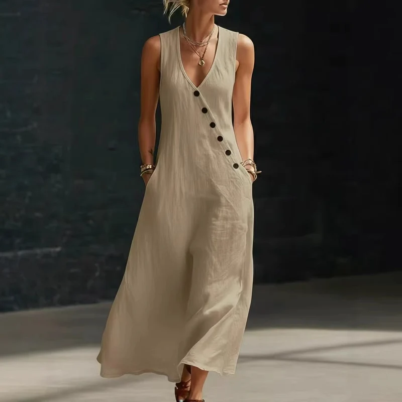 Damen Langarmkleid mit seitlichem Schlitz und Knopfdetails