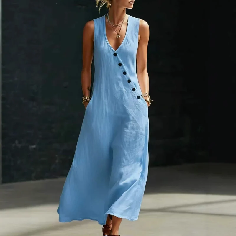Damen Langarmkleid mit seitlichem Schlitz und Knopfdetails