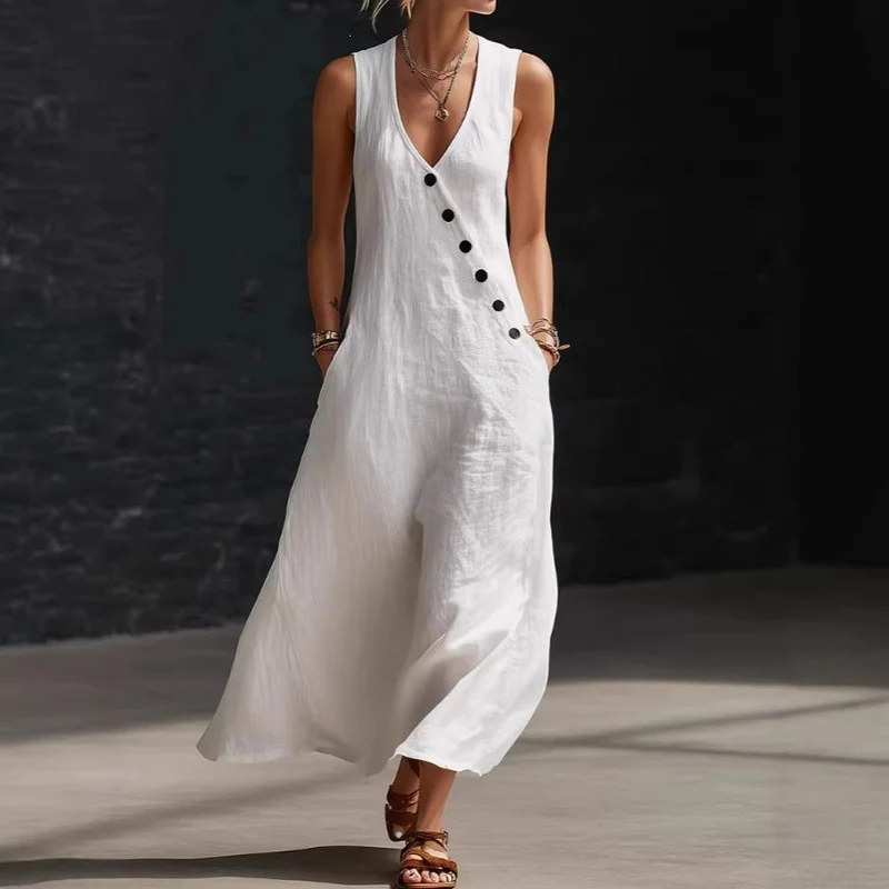 Damen Langarmkleid mit seitlichem Schlitz und Knopfdetails