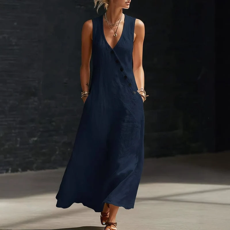 Damen Langarmkleid mit seitlichem Schlitz und Knopfdetails