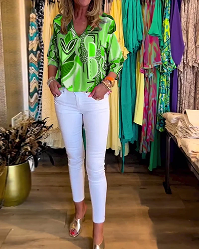Bunte Langärmlige Bluse mit Print