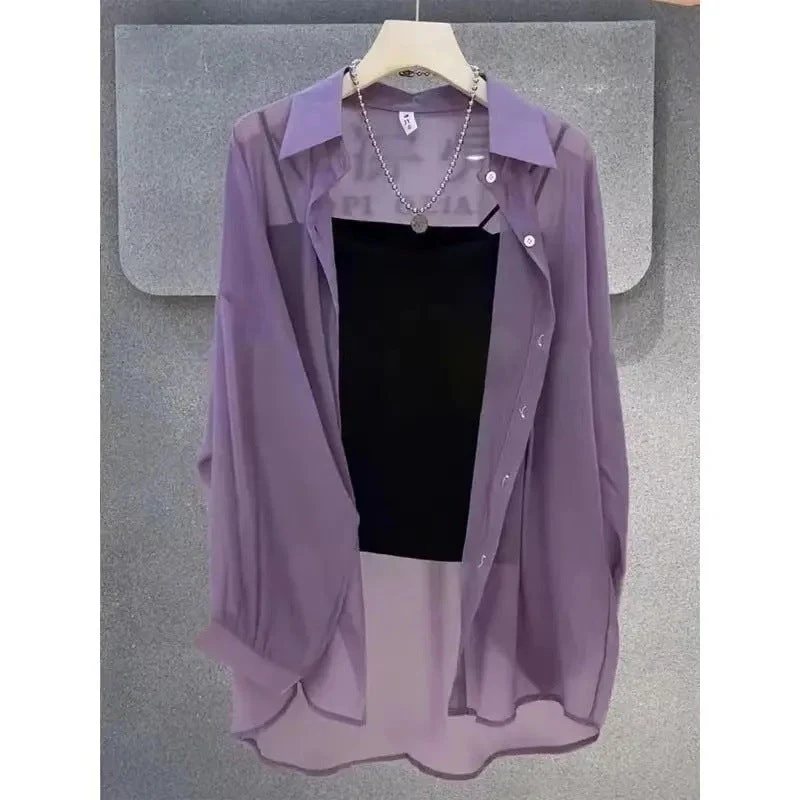 Femme Transparente Knopf-down Geschichtete Tunika