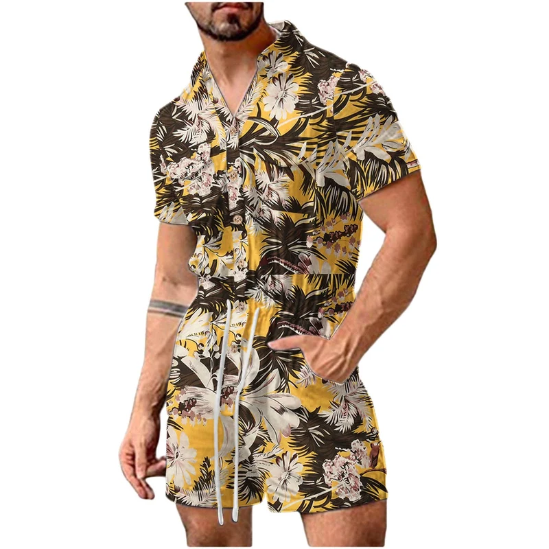 Herren Kurzoverall mit lNord Taschenhaftem Blumenmuster Nord Taschen