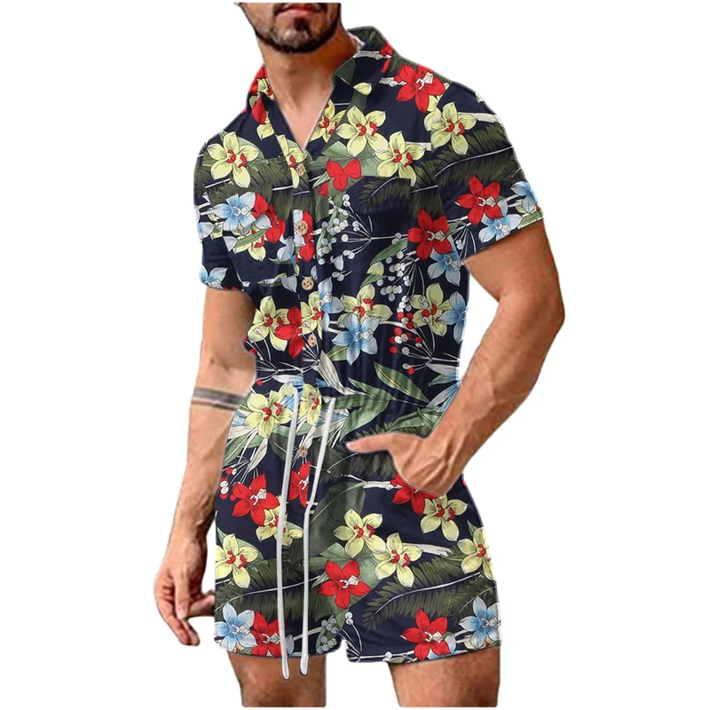 Herren Kurzoverall mit lNord Taschenhaftem Blumenmuster Nord Taschen
