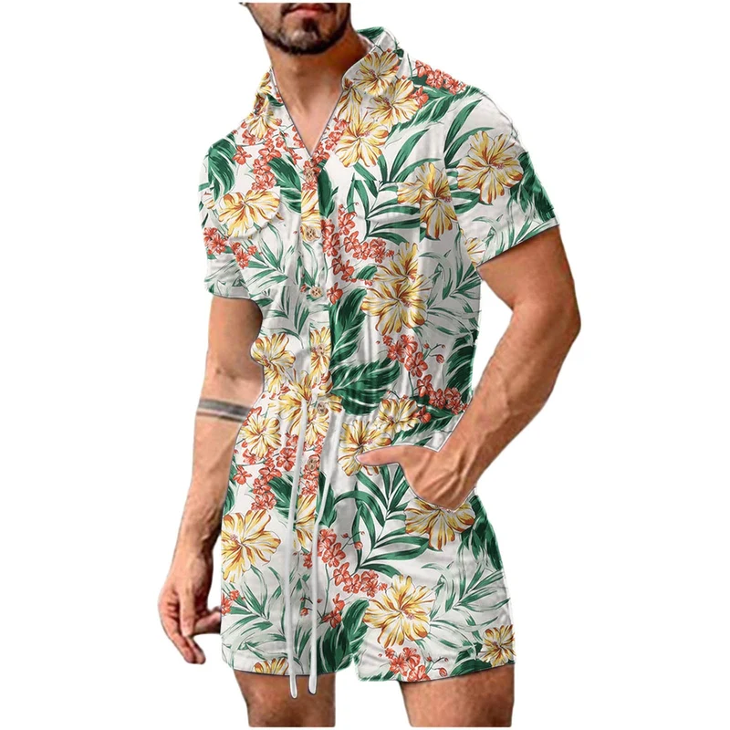 Herren Kurzoverall mit lNord Taschenhaftem Blumenmuster Nord Taschen
