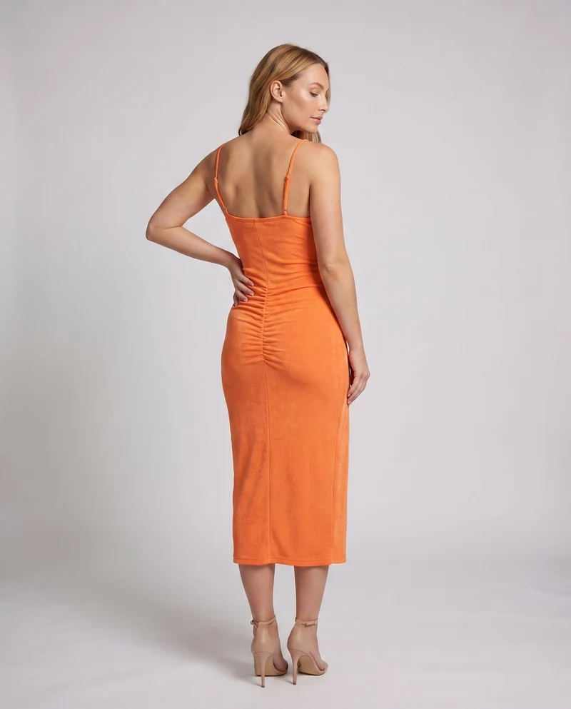 Damen Abendkleid Wasserfall-Dekolleté Spaghettiträger Seitenschlitz