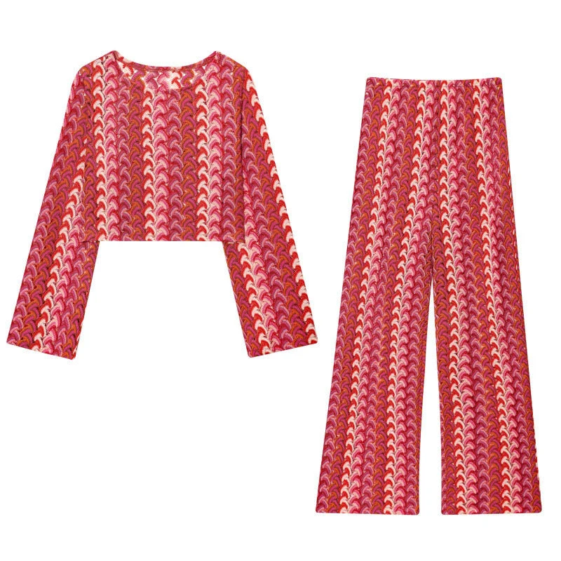 Damen weite Palazzohose mit auffälligem Wellenmuster und elastischem Bund Nord Taschen
