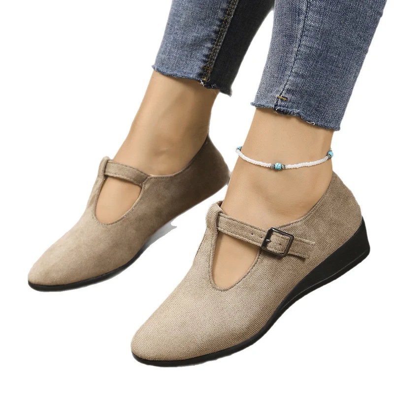 Damen Wedge-Mokassins mit seitlichem Riemen und ergonomischem Fußbett