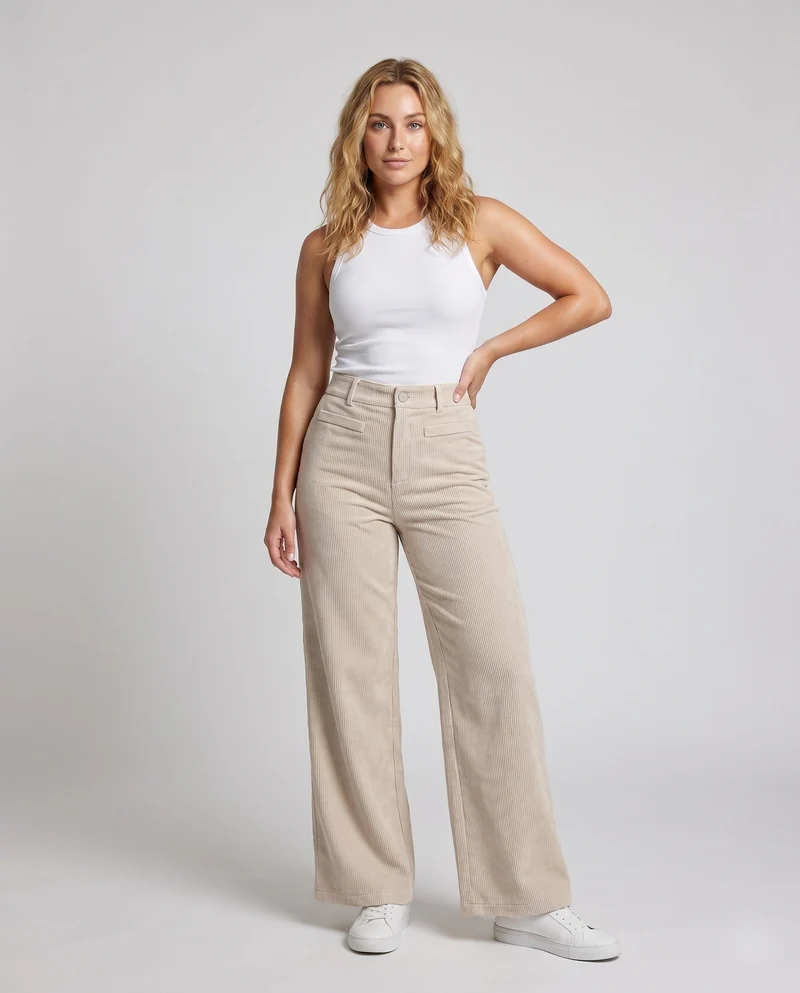 Damen weite Cord-Palazzo-Hose mit hoher Taille