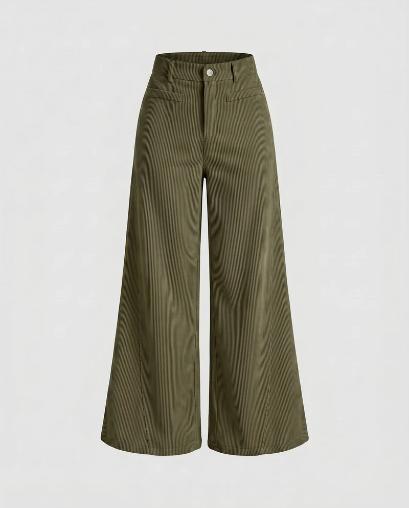 Damen weite Cord-Palazzo-Hose mit hoher Taille