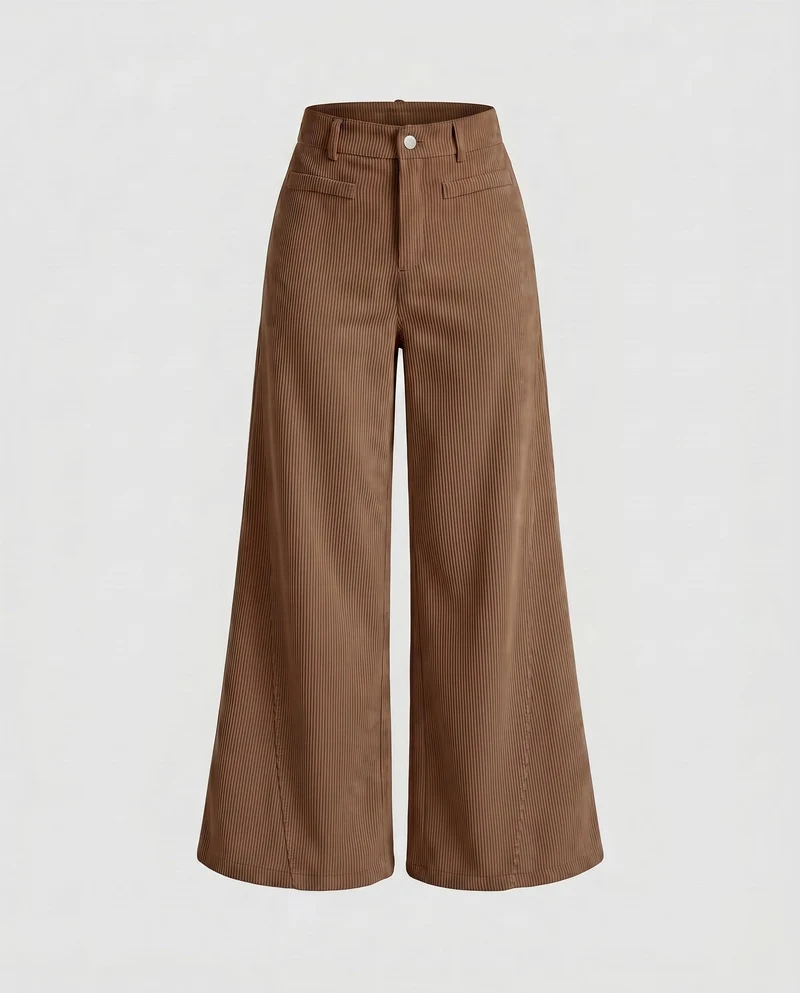 Damen weite Cord-Palazzo-Hose mit hoher Taille